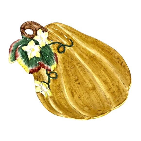 Fitz and Floyd Classics Pumpkin Gourd and Blossoms Porcelain Dish Wall Hanging - Picture 9 of 10